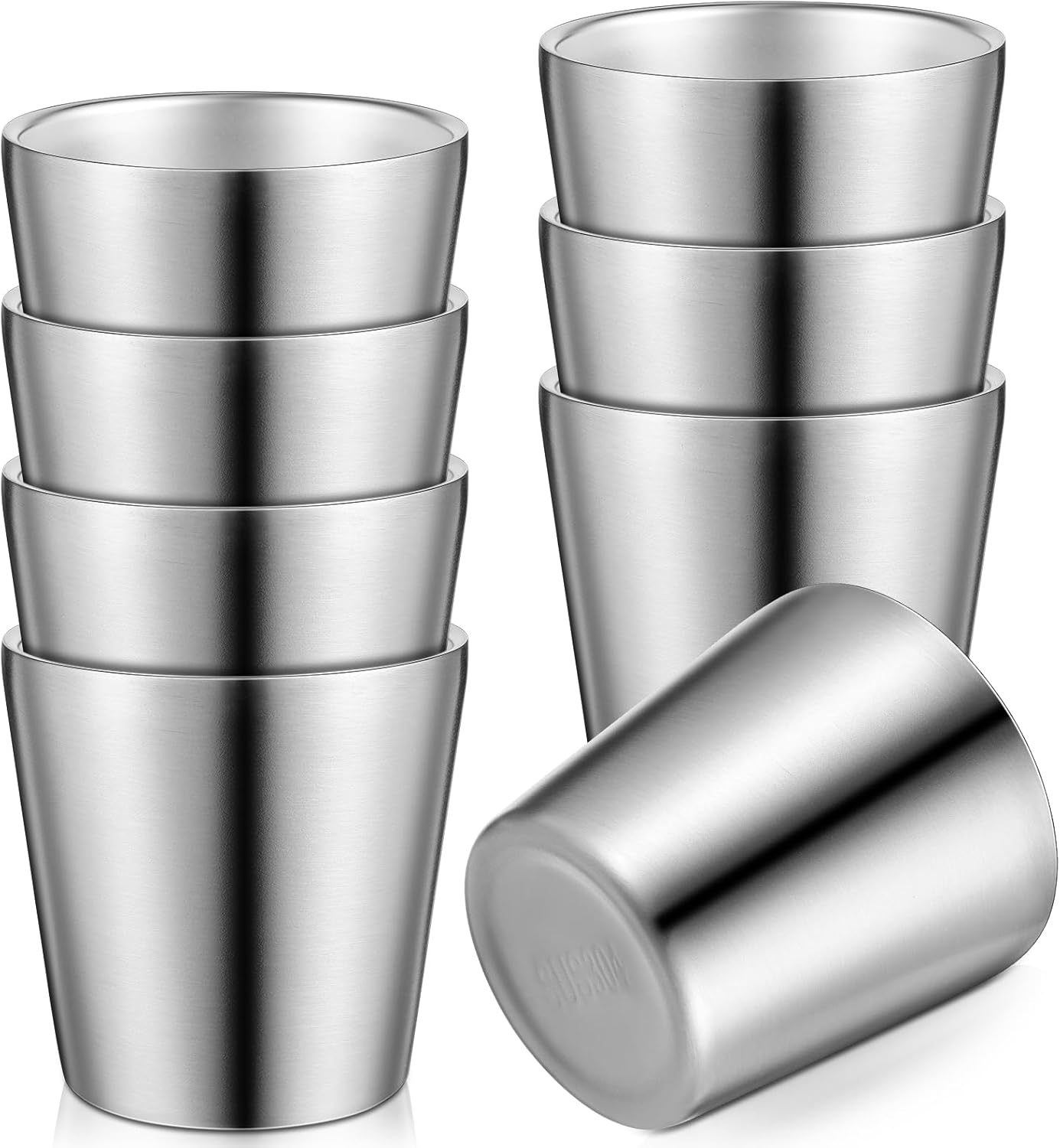 Mimorou 8 Pack Stainless Steel Insulated Cup 8.8 oz Metal Tumbler Double Wall Vacuum Water Glasses Camping Reusable Mugs BBQ Home Office Party Coffee(Silver)