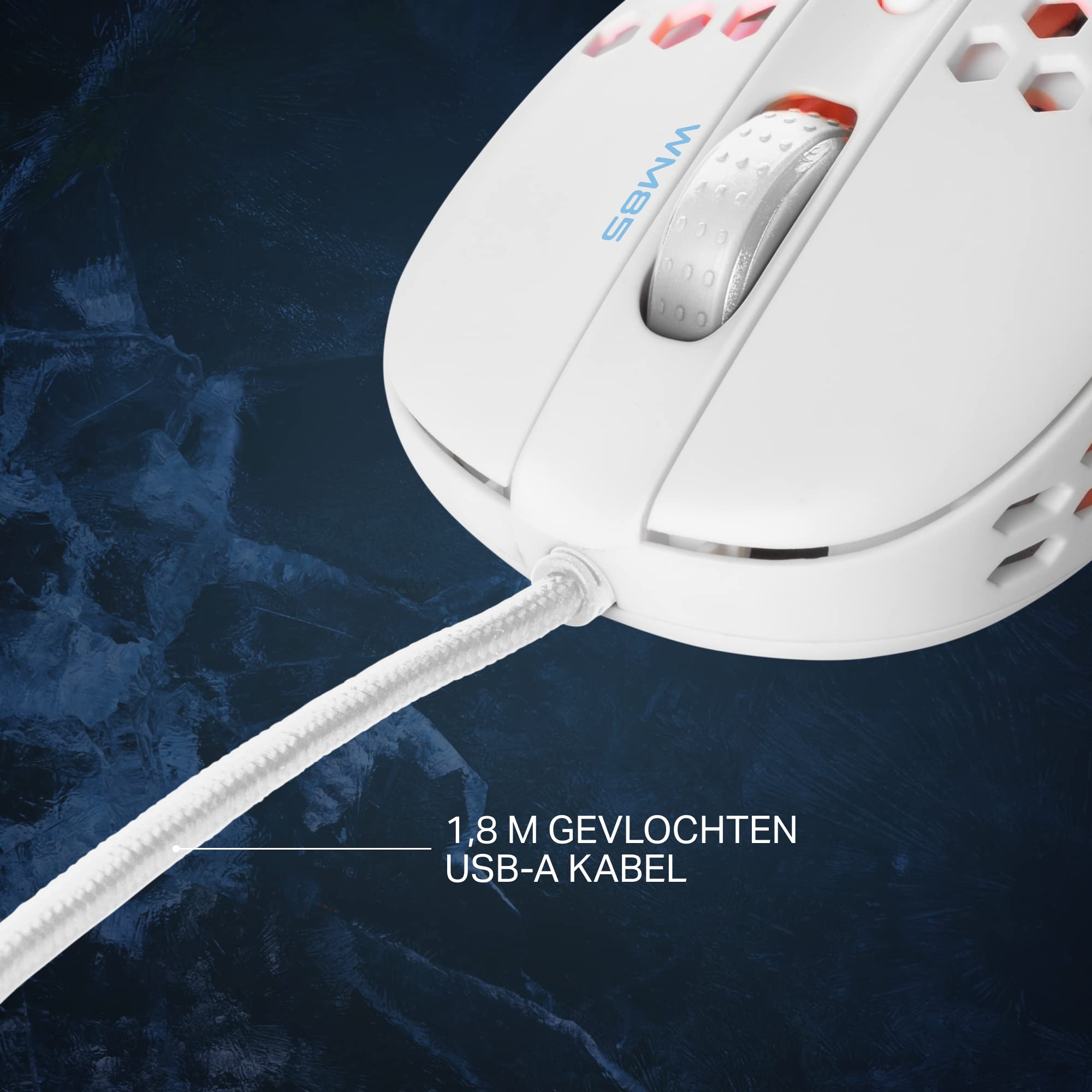 Deltaco Gaming White Line WM85 Lekka Przewodowa myszka do gier - 6400 DPI, 1000 Hz i 220 IPS - Biały