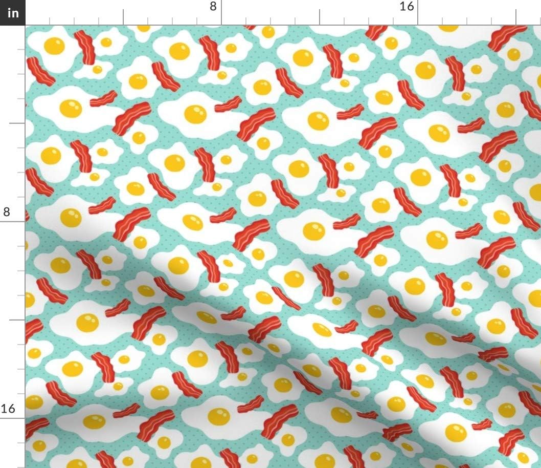 Spoonflower Fabric - Egg Bacon Breakfast Food Blue Morning Fat Pattern Kitchen Chicken Printed on Petal Signature Cotton Fabric by The Yard - Sewing Quilting Apparel Crafts Decor