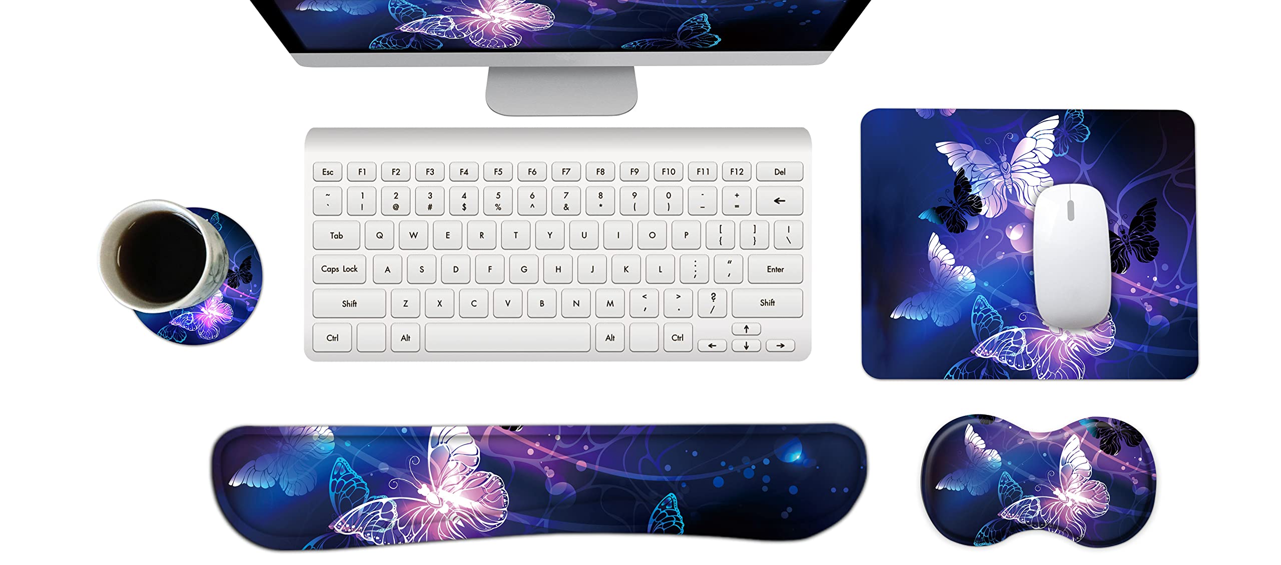ARTSO Keyboard Wrist Rest and Mouse Pad with Wrist Support Set Ergonomic Coaster, Memory Foam Mousepad Non-Slip Rubber Base Durable Comfortable for