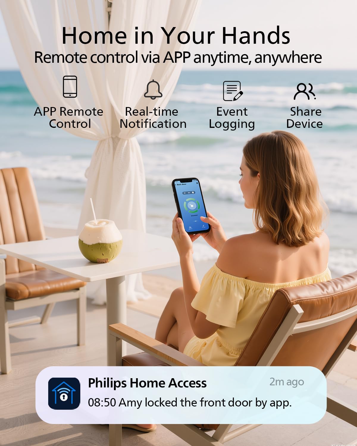 Philips WiFi Smart Lock with Handle, Fingerprint Keyless Entry Door Lock with WiFi Bridge, Smart Locks for Front Door with Handle Set, APP Remote Control, Work with Alexa&Google Assistant, Auto-Lock