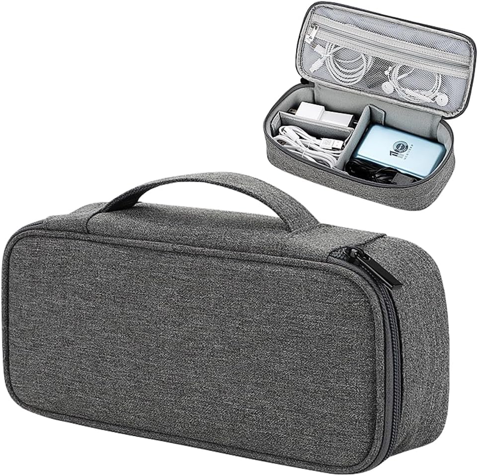 Teskyer Pochette Travel Tech – Organiseur de câble portable – Accessoires électroniques – Étui de voyage pour chargeur de câble, écouteurs, batterie externe, disque dur, gris foncé, 25 x 12 x 6.5 cm