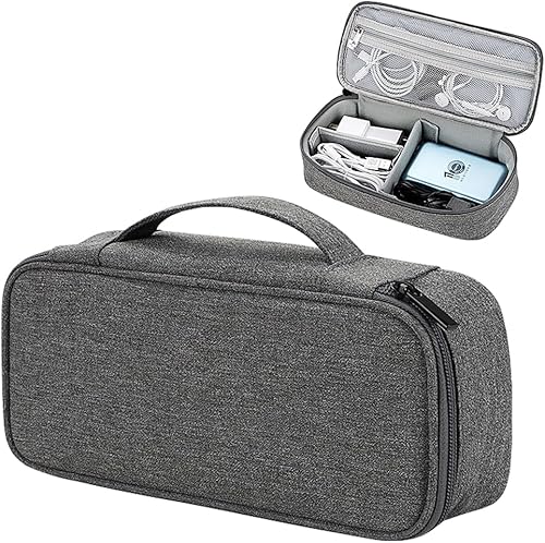 Miniatura 9 de Teskyer Funda organizadora de artículos electrónicos, bolsa de viaje portátil impermeable para accesorios tecnológicos con compartimentos Negro,Gris