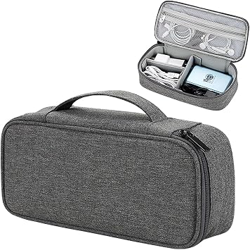 Teskyer Tech Organizer Pouch Portable Waterproof Electronics Bag with Compartments for Cables, Chargers, Earbuds & Phone Dark Grey