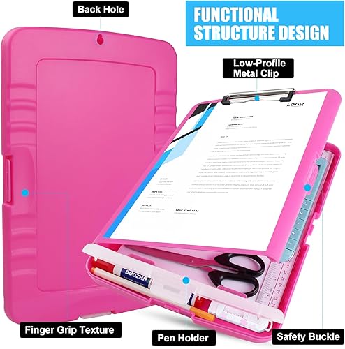 Miniatura 6 de Portapapeles de plástico con almacenamiento, carpeta A4 con soporte para bolígrafo, bonitos tableros de clip de 8.5 x 11 pulgadas, apertura lateral