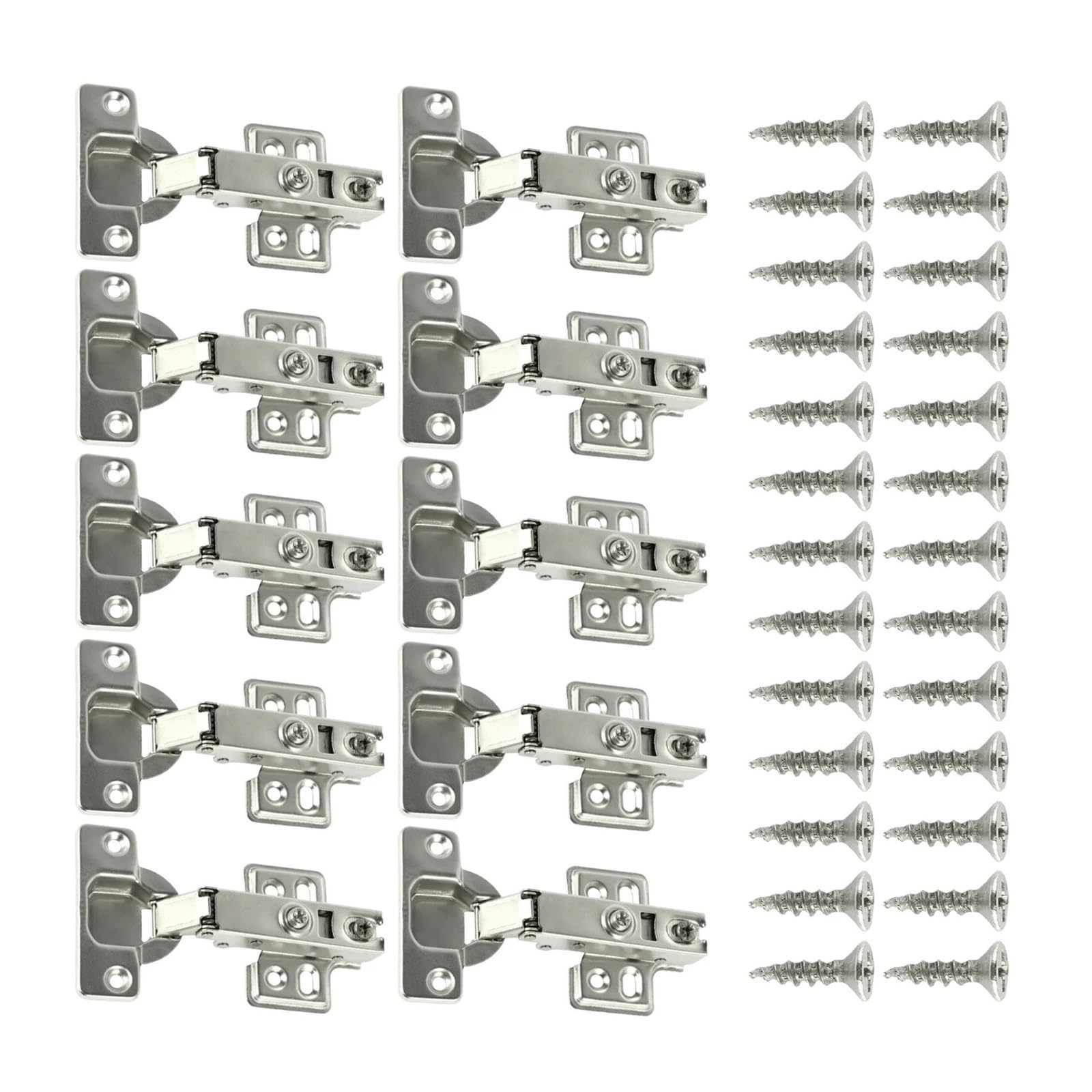 Soft-Close-Scharnier CRS, 10er-Pack, Nickel | Verdeckter 35-mm-Becher, vollständig aufliegend, hydraulischer Dämpfer, inkl. Schrauben, for Schränke