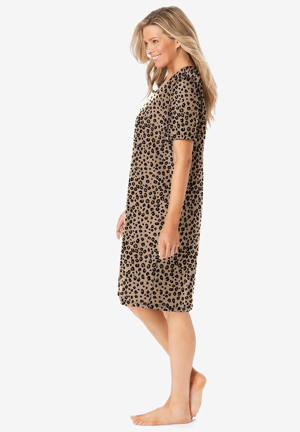 Dreams & Co. Plus Size V-Neck Short Sleeve Knee-Length Cotton Sleepshirt