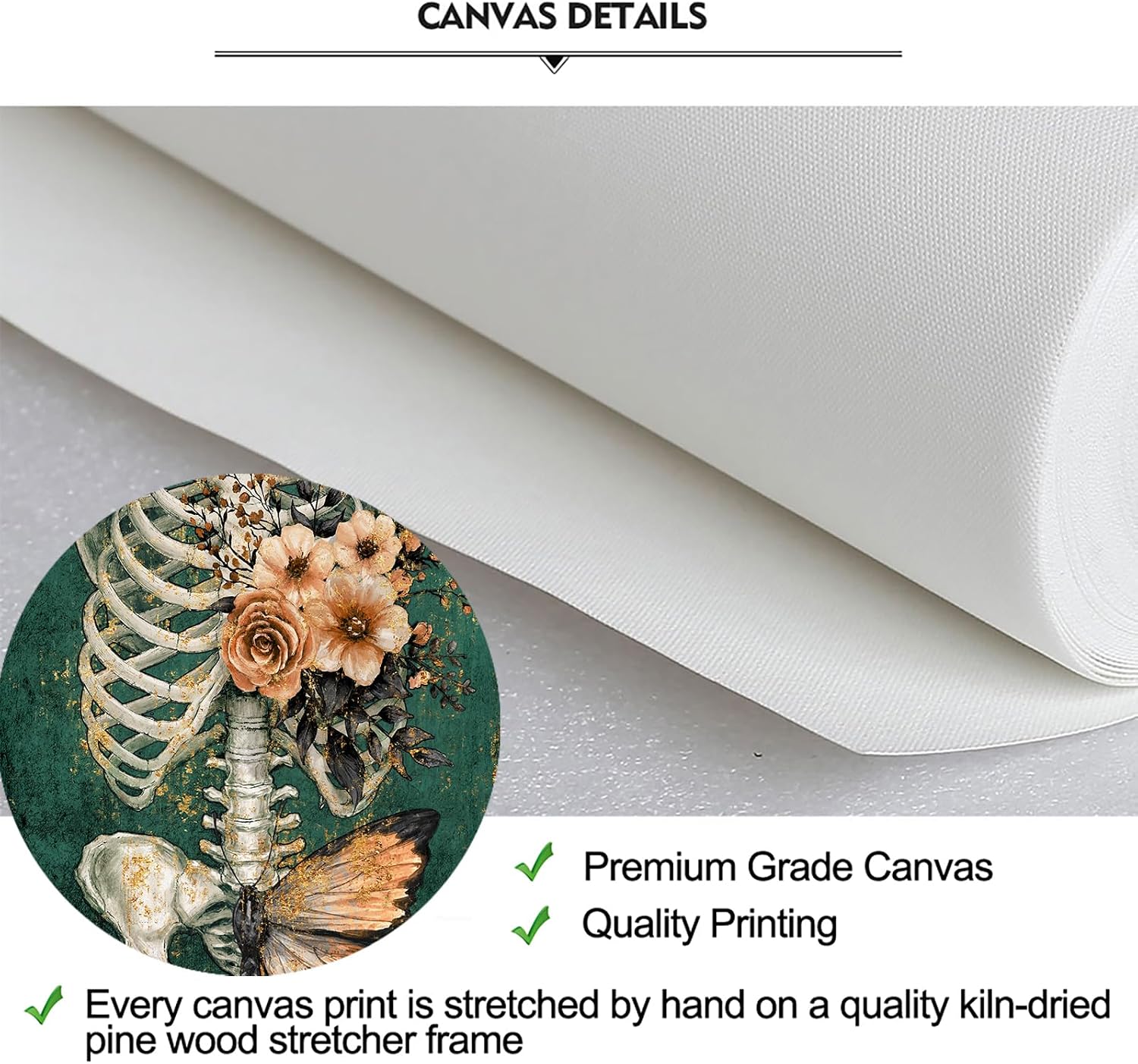 iKNOW FOTO Vintage Human Skull Canvas Wall Art, Floral Butterfly Skeleton Anatomy Poster, 16x24'' Stretched Canvas Print, Medical Lab and Clinic Decor, Ready to Hang Vertical Painting for Hospital