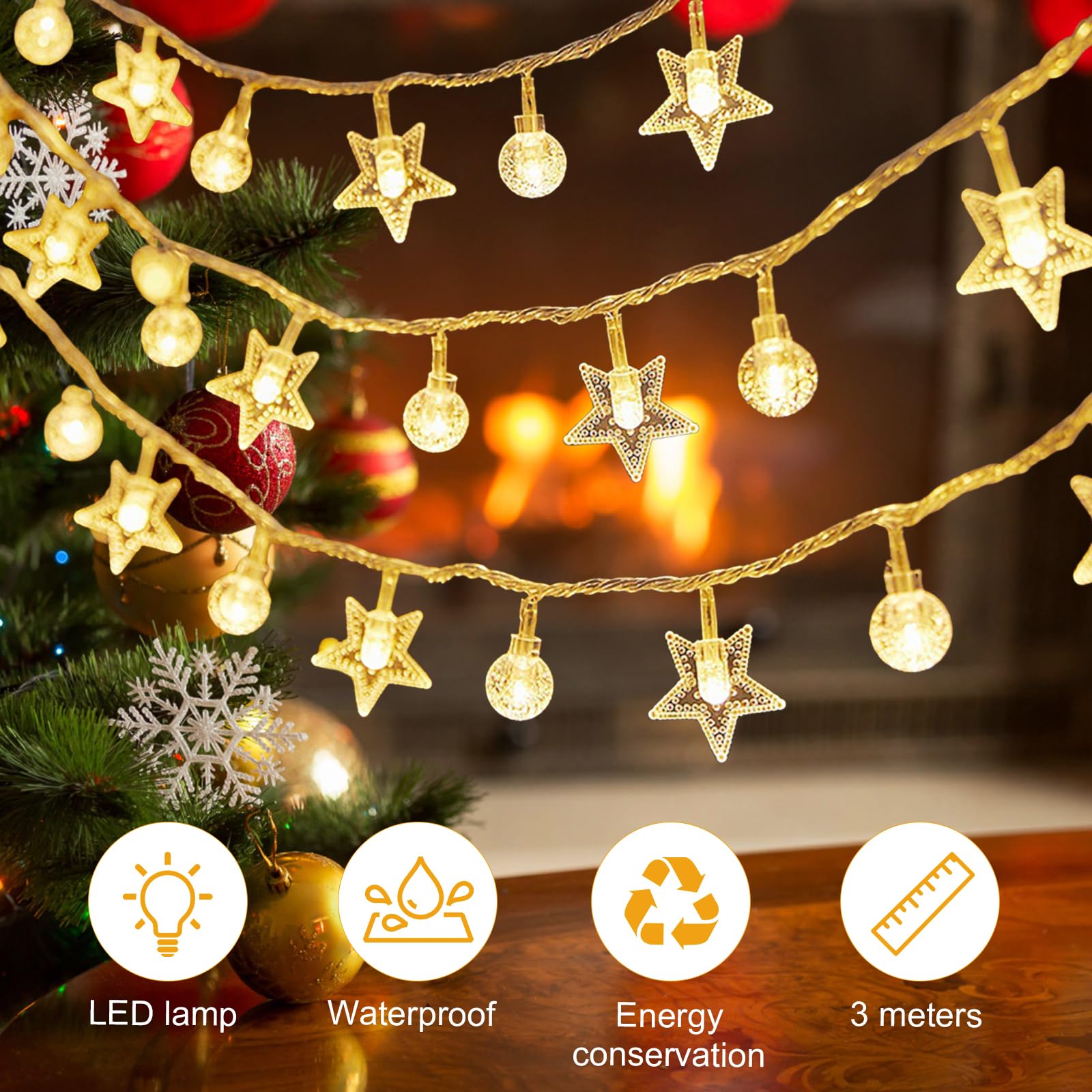 24 Stück Gelbe LED-Lichterkette (20 LEDs) – 3 Modi, Batteriebetrieben, Wasserdicht, Für Einmachgläser & Dekoration