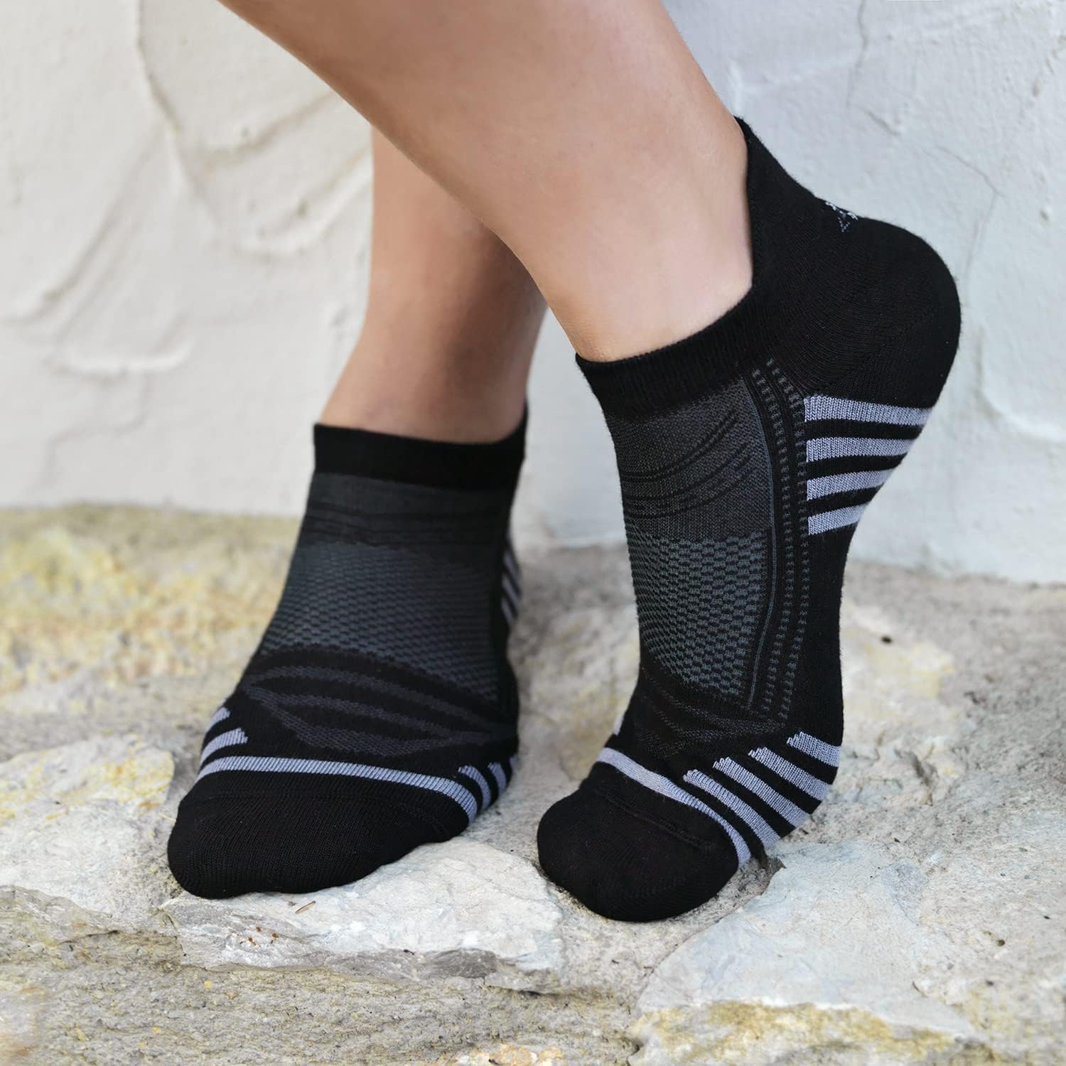 Men's Rayon Made From BAMBOO Thin Ankle Socks 6 Pairs Striped Breathable Absorbent Low Cut Athletic 9-12 Size