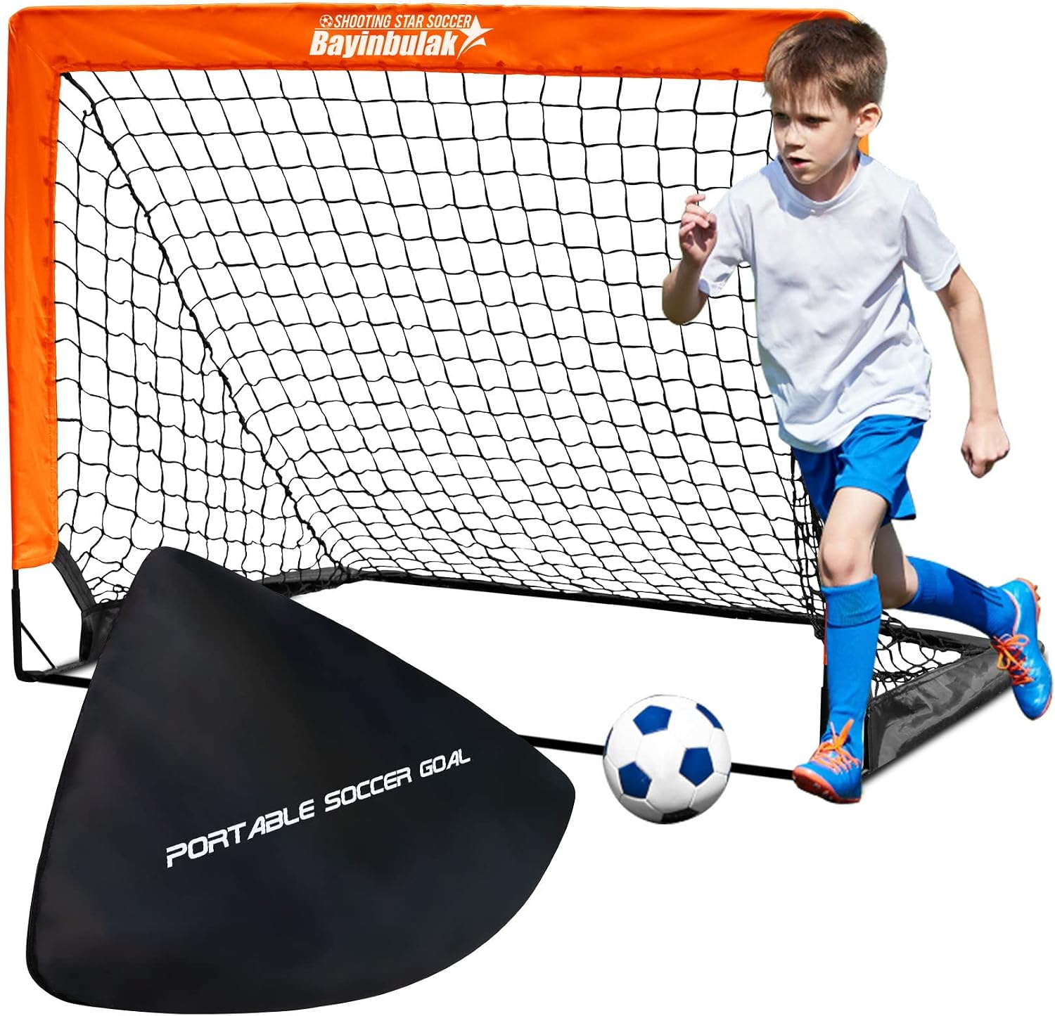 BAYINBULAK Pop Up Soccer Goal – Portable 100cm X 70cm Training Net With Ground Pegs & Carry Bag