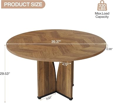 Tribesigns 39-Inch Small Round Dining Table for 4, Rustic Brown Farmhouse Kitchen Table with X-Shaped Stable Pedestal, Round Dining for Living Room