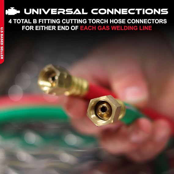 ABN Oxy Acetylene Hose, 15 Foot x 1/4 Inch - B Fitting Twin Cutting Torch Hose for Welding