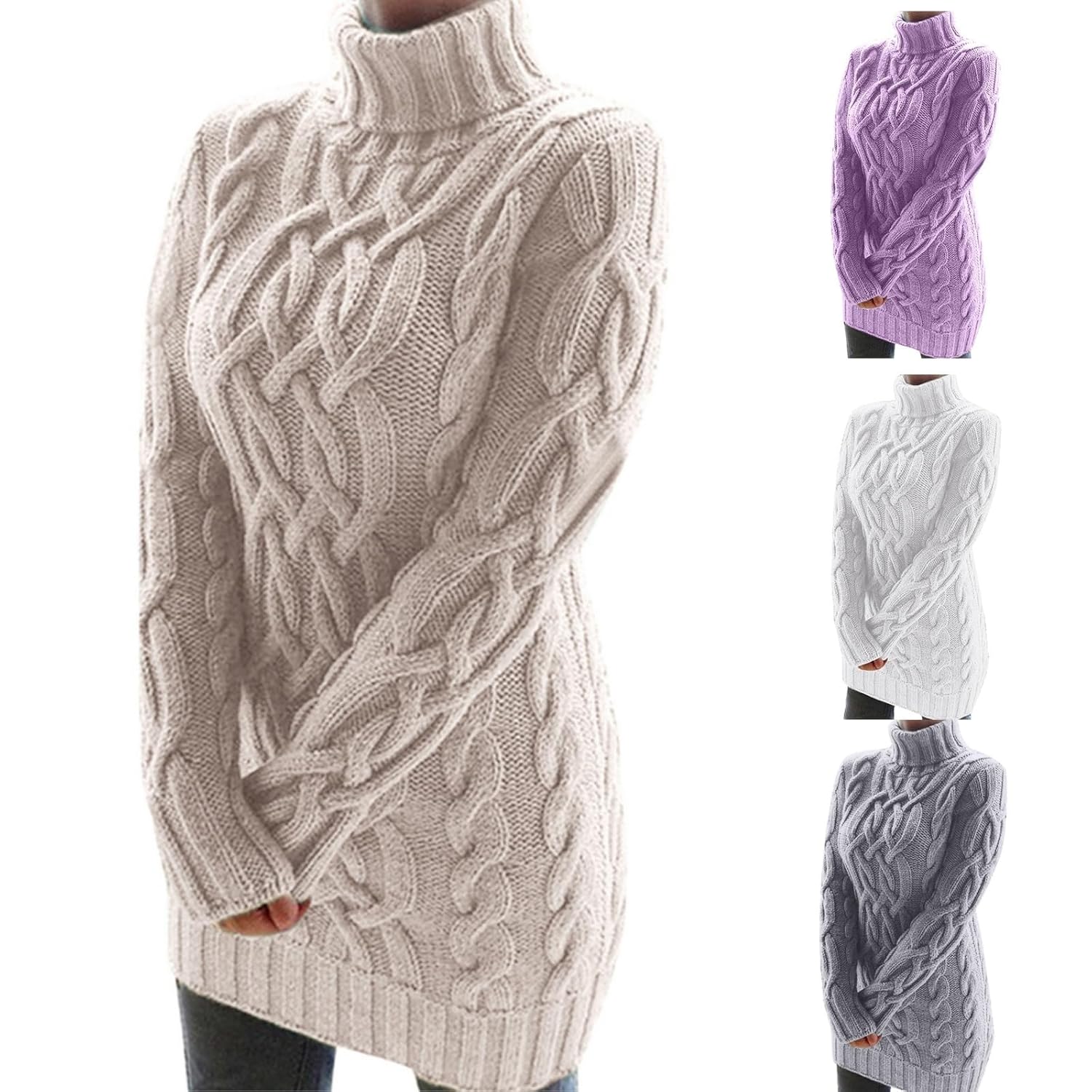 Turtleneck Sweater Dress for Women Ribbed Bodycon Cable Knit Sweaters Dress High Neck Long Sleeve Sexy Casual Dresses