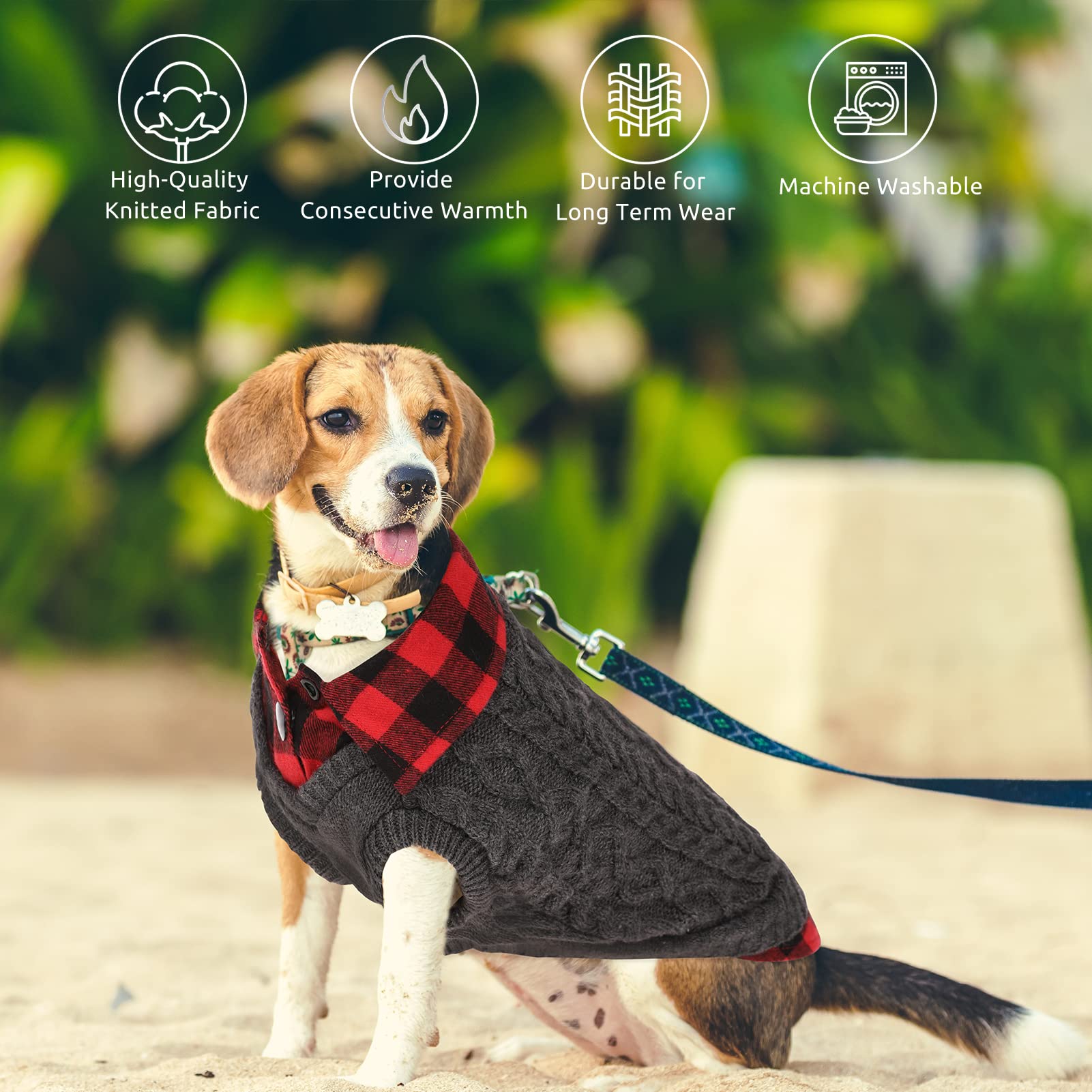 CITÉTOILE Caldo Maglione Invernale per Cani, Maglione a Collo Alto con Pannello a Quadri, Cappotto Vestiti per Animali Domestici per Cane Taglia Piccola/Media/Grande, Nero, M