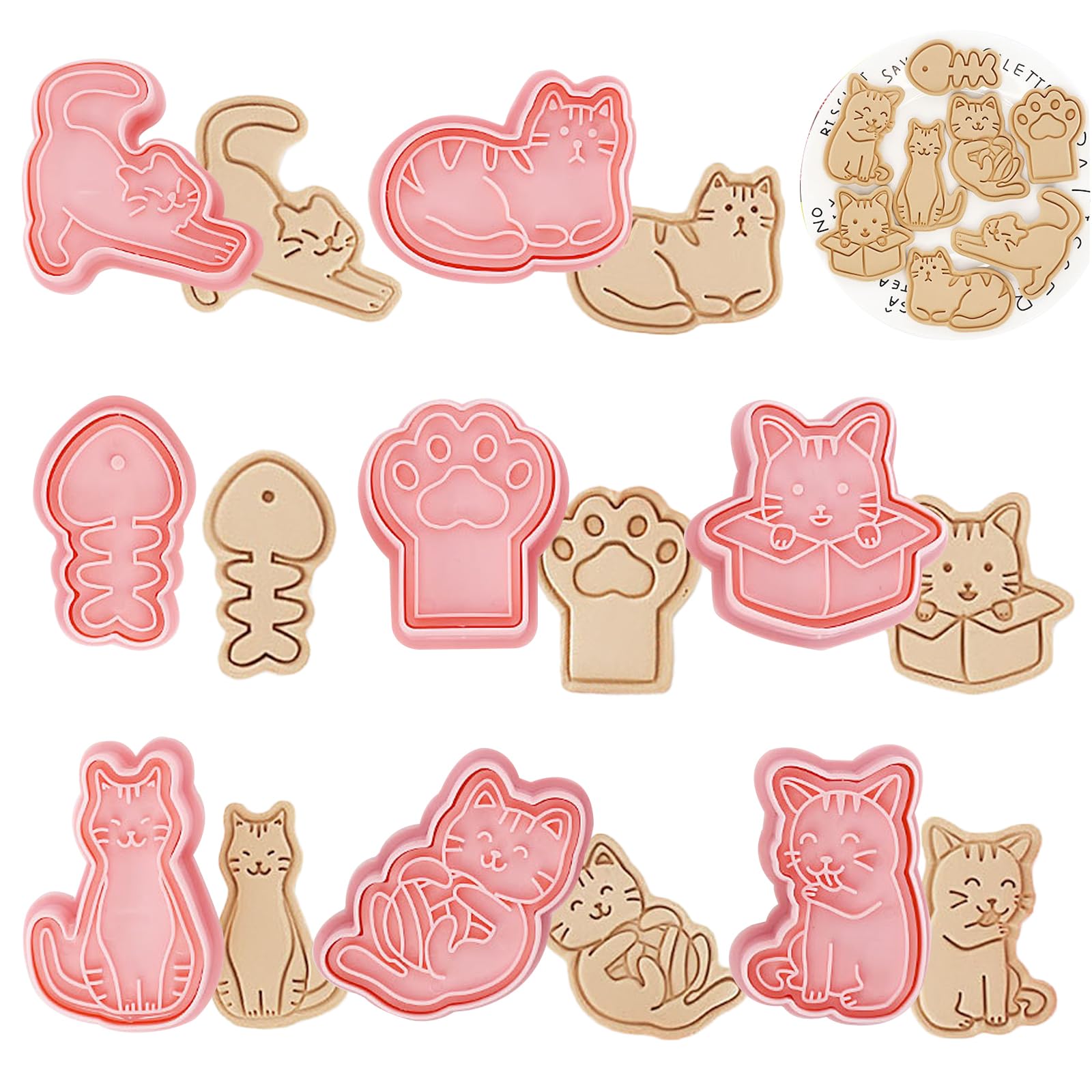 Honicemar 8 Pcs Cat-Themed Cookie Cutters Biscuit Cutters, Cat Paw Fish Bone Shape Mould for DIY Chocolate Cookie Fondant Pastry Decoration