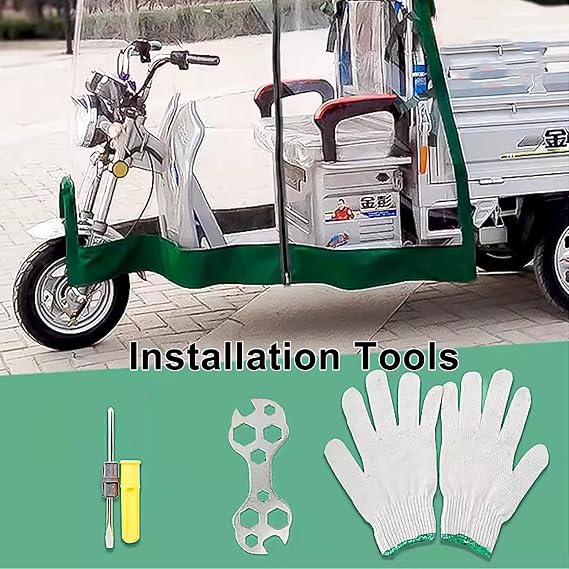 Adult Tricycle Cover,Ideal for Heavy Duty Electric Tricycle,Motorcycles or SANBENGZI Cab Awning,Protect You from Wind and Rain While Driving (Color : Half Green, Size : W:65cm/25in)