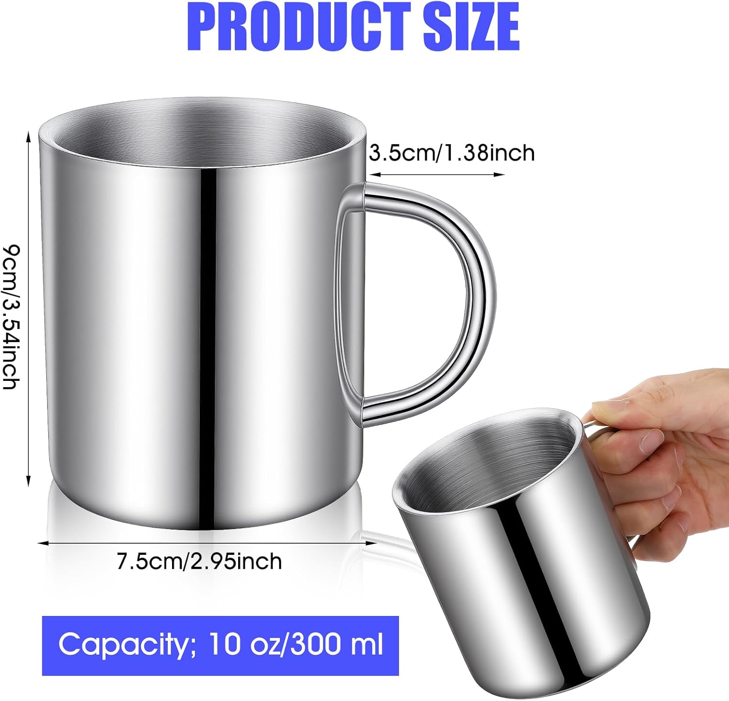 4 PCS Stainless Steel Cups Mit Handle, 10oz/300ml Metal Double Walled Cups Anti Scalding Insulated Mugs Reusable Metal Cup Tumbler for Home Camping Travel Outdoors Coffee, Milk,Tea and Cold or Hot - Image 2