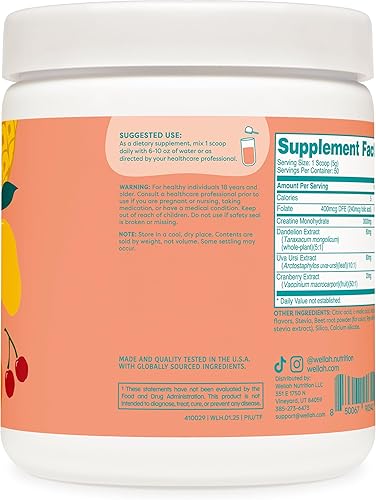 Miniatura 7 de Wellah Creatina para mujer - Monohidrato de creatina con diente de león y extracto de arándano (50 porciones, sandía granizado)