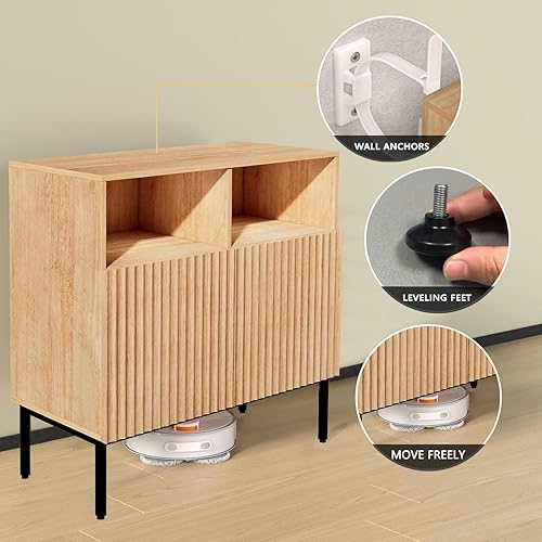 Miniatura 5 de Juego de 2 armarios de almacenamiento estriados Oxford, aparador de buffet con puertas, consola decorativa para sala de estar, comedor, entrada,