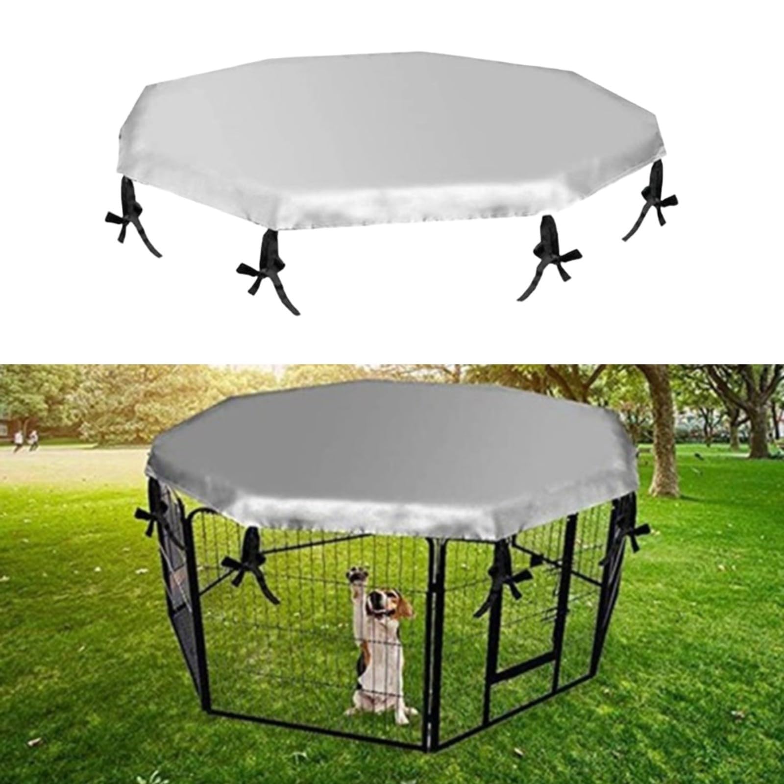 Laufgitterabdeckung für Haustiere mit 8 Paneelen, Oxford-Gewebe, wasserdicht, Überdachung, Unterschlupf, für drinnen und draußen, Sonnenschutz für Hunde, Kaninchen, Kleintiere, Schwarz, Silber, 65 cm