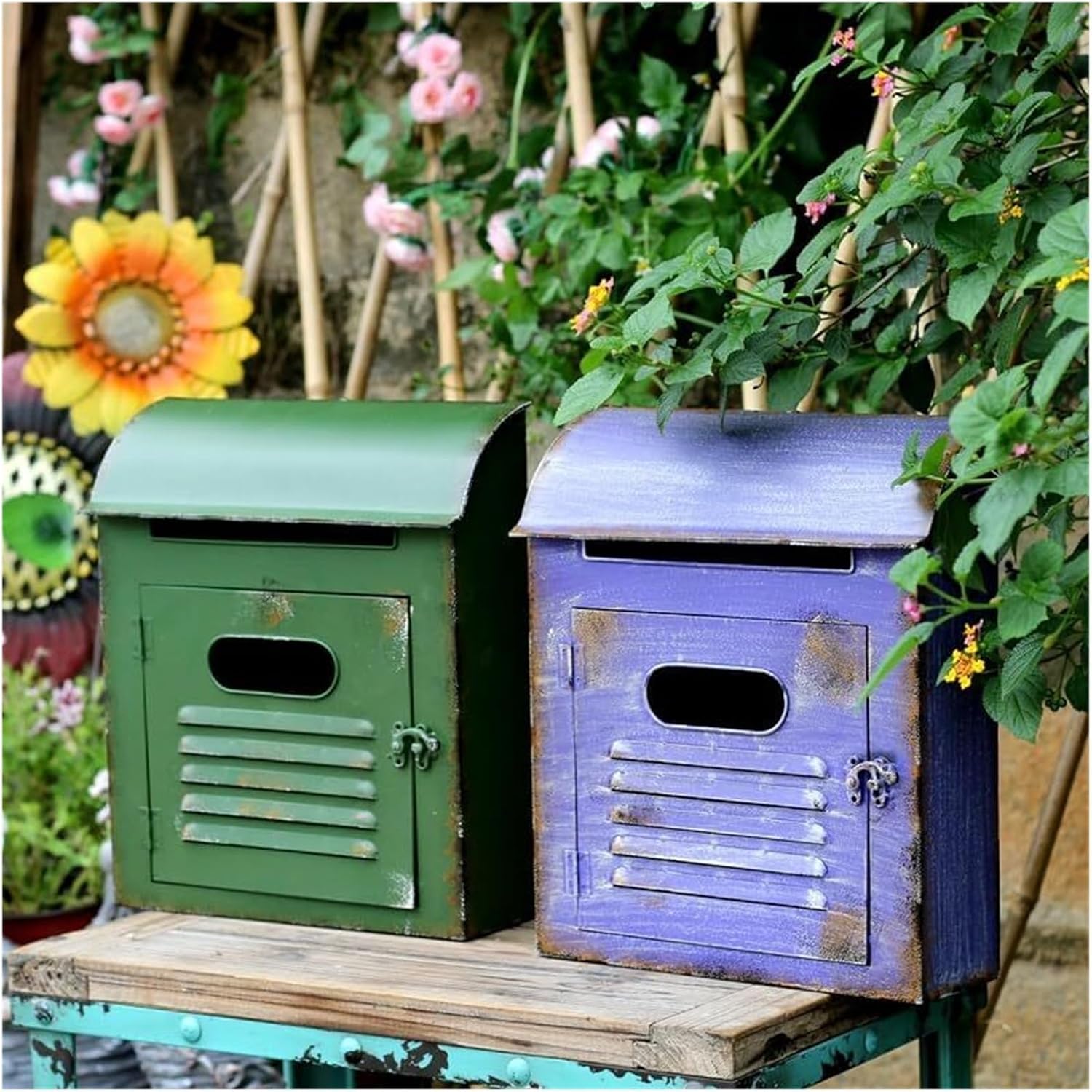 Mailbox Post Box Mailbox Country Life Mailbox Wall Mount Letterbox Drop Antique Style Rustic Garden Accessories Classic(Army Green)