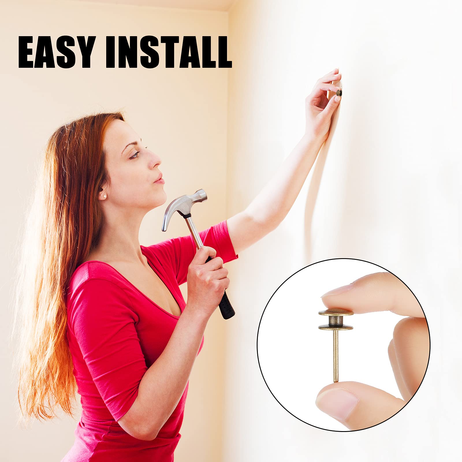 50 Pcs Double Headed Thumb Tacks - Small Picture Hanger Hooks For Walls, Black