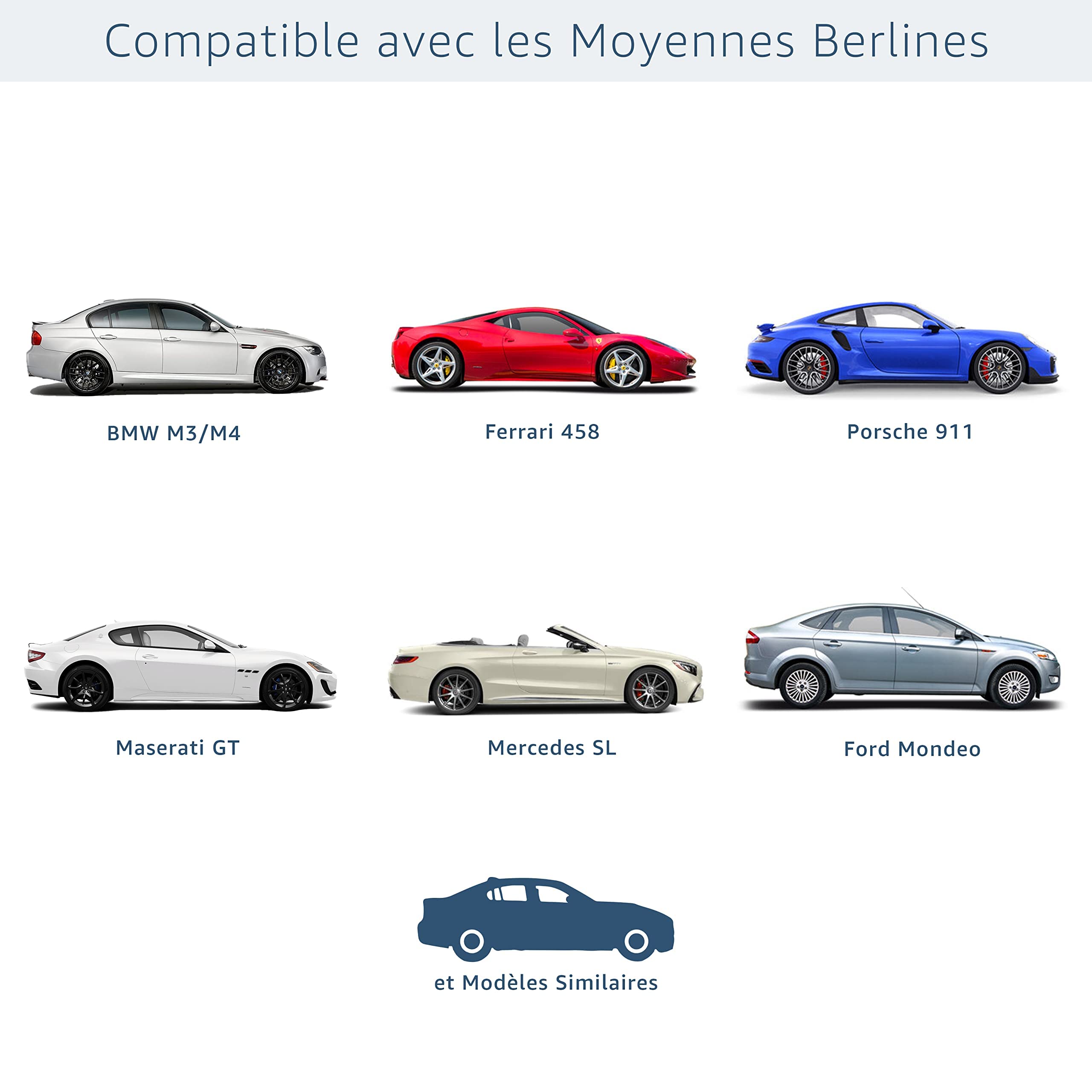 Cosmos - Housse de Voiture d'intérieur compatible avec les principales Moyennes Berlines, Tissu Élastique, Respirant et Anti-Poussière, Doublure Douce, Ajustement Serré, Black