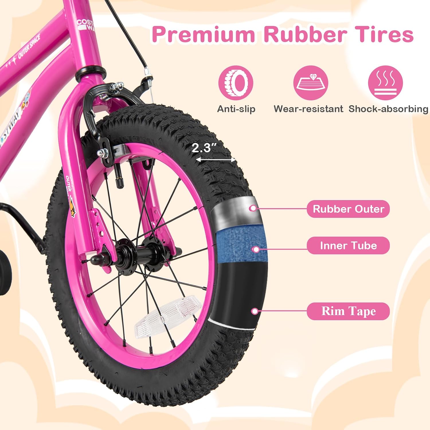 BABY JOY Outer Space Kids Bike, 14 16 18 Inch Sport Bicycle for 3-8 Years Old w/Adjustable Saddle, Training Wheels, Widened Tyre, Handbrake & Coaster Brake, 95% Pre-Assembled Girls Boys Bike