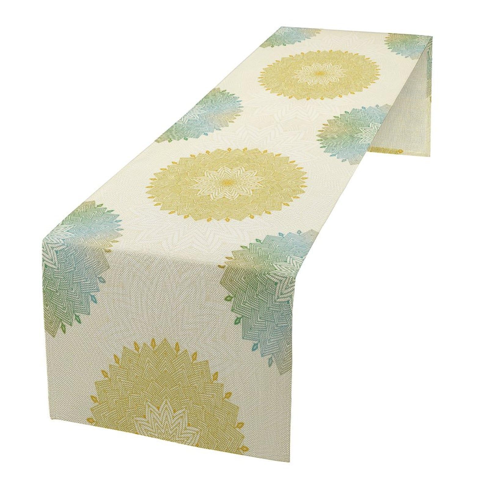 Vintage Mandala Flower Table Runner Retro Ethnic Gold Floral Boho Oriental Seasonal Dinner Runner Dining Table Decor Farmhouse Home Kitchen Holiday Party 13x70in
