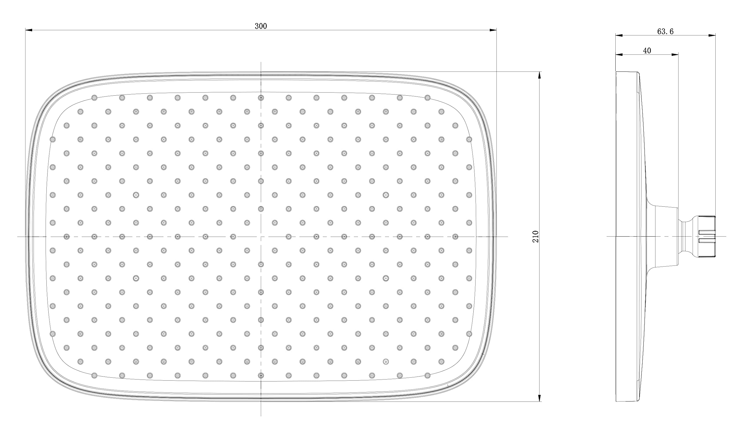 Deszczownica D2201E w kształcie kwadratu - 30 x 21 cm - Antykalkowa - Wybór koloru, Kolor: Chrom/Czarny mat