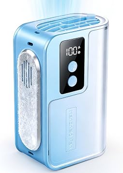 Sunoony Portable Handheld Fan with Ice Cooler, 4000mAh 100Levels Stepless Speed, 20H Long Battery Life, 20000RPM Turbo Fan Rechargeable Personal Mini Fan for Travel, Outdoor, Makeup Blue