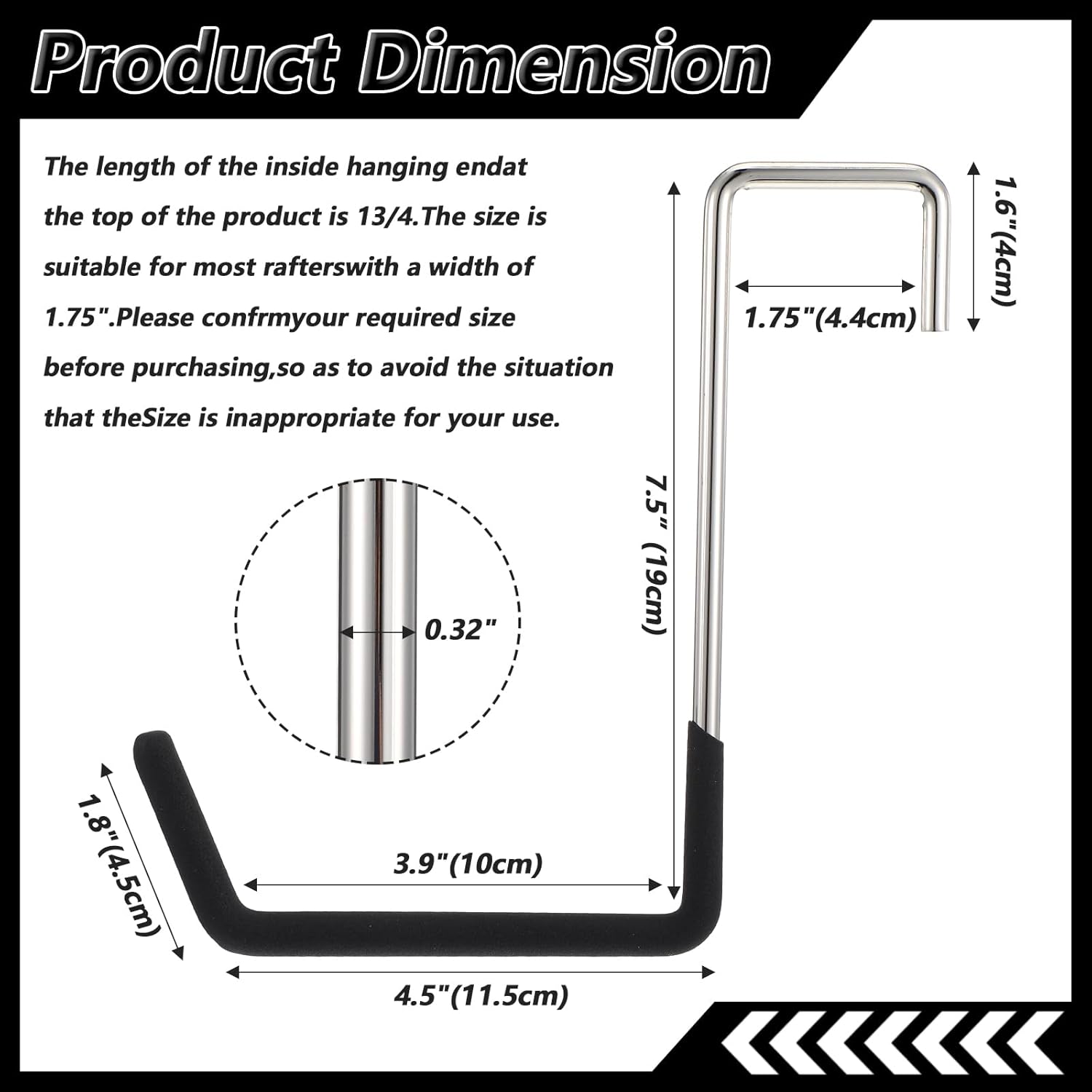 Rafter Hanger Hook, Large S Hooks for Hanging, Ladder Hanger, Bike Hooks, Garage Storage Organizer, Black 8PC