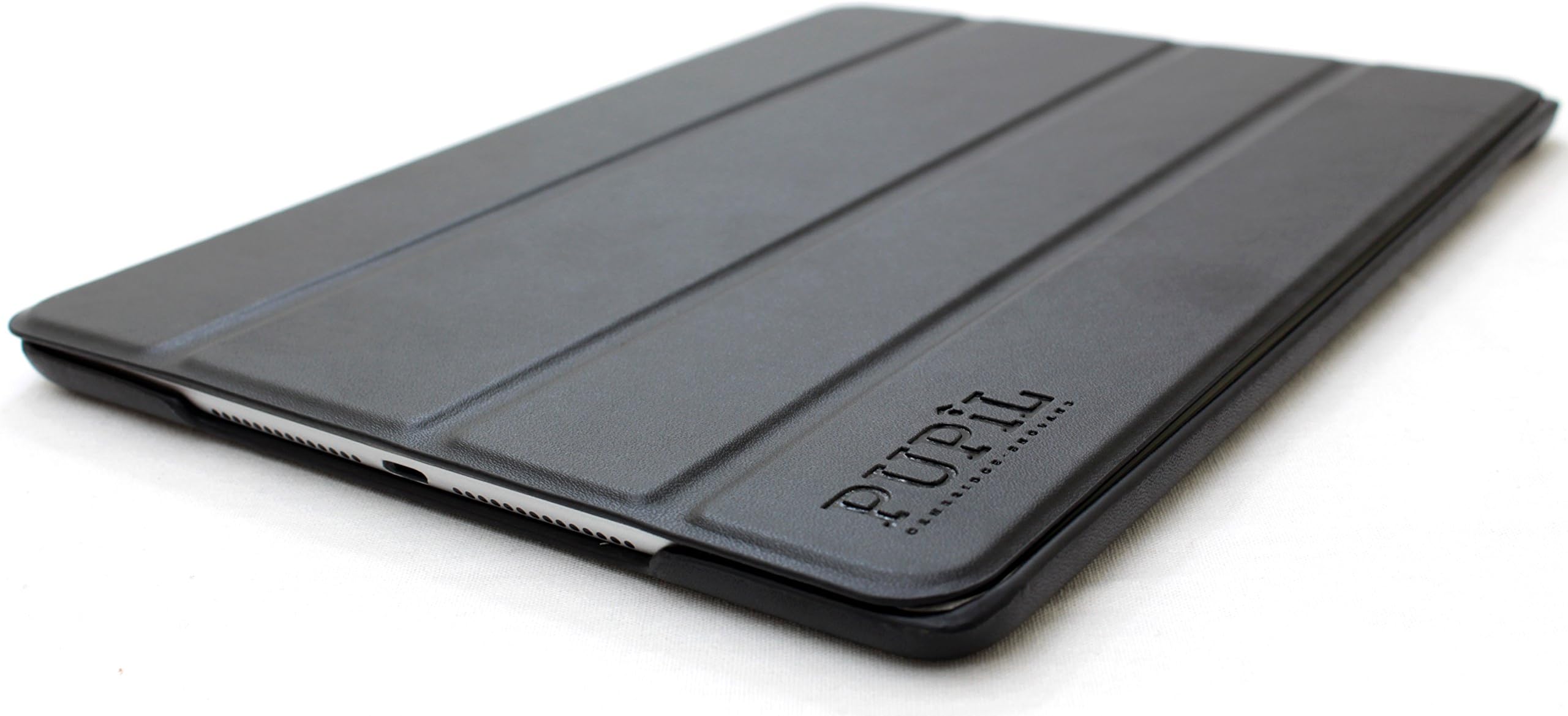 iPad Pro 9.7" (2016) Smart Four-Fold Case Cover By PUPiL of Cambridge, England Handmade Genuine Leather (Coal - Black)