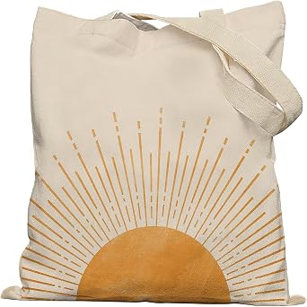 Boho Tote Bag, Boho Orange Sun Sunshine Canvas Tote Bags for Women, Aesthetic Tote Bag, Reusable Grocery Bags Shopping Bags, Boho Gifts for Women, White, 703ys-STD-A