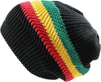 RW Knitted Cotton Classic Rasta Beanie Black/Rasta