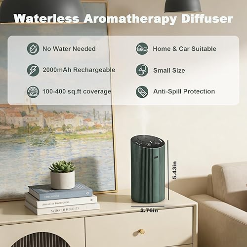 Miniatura 2 de Difusor de Aceite Esencial Sin Agua con 4 Temporizadores (1/3/6H y Apagado) y 3 Niveles de Bruma (Baja/Media/Alta), Difusor de Aroma para Aire en