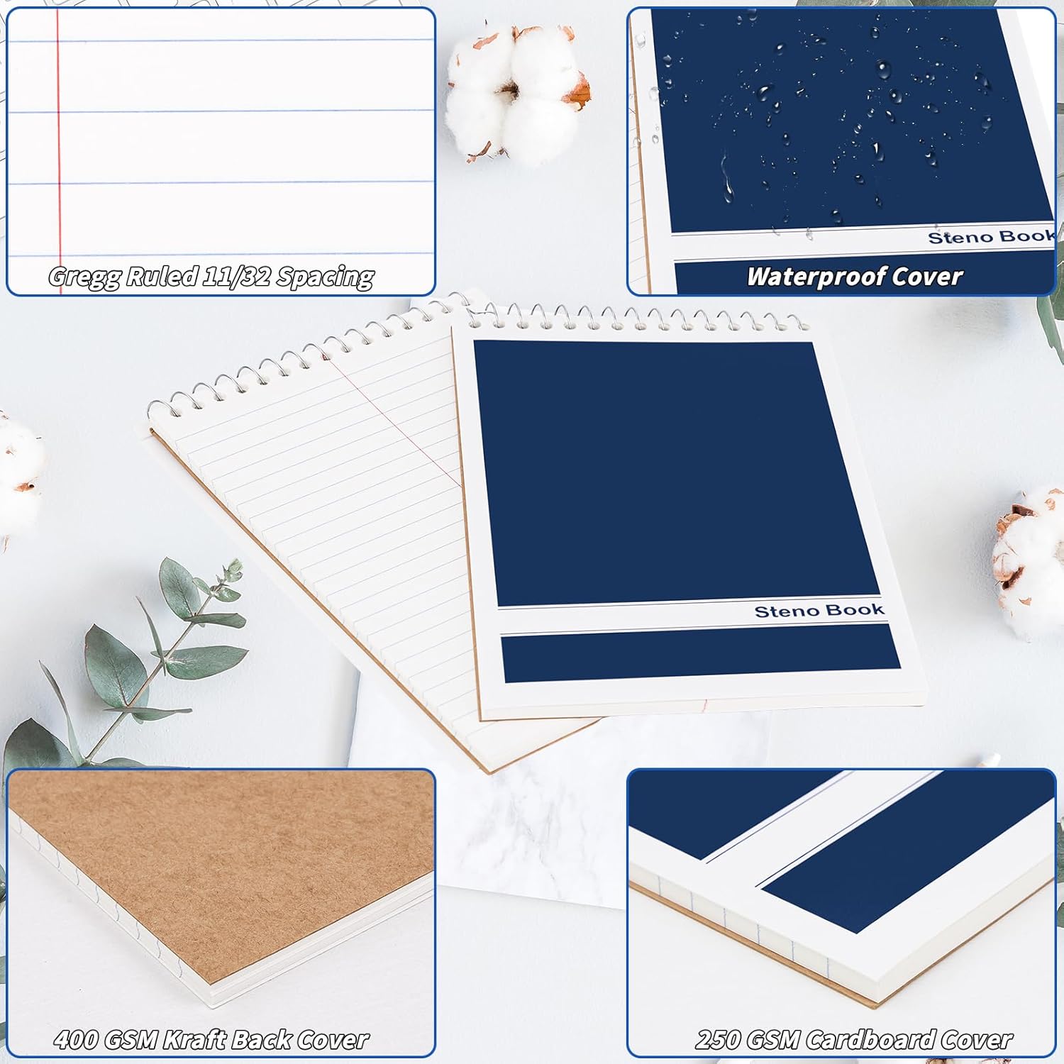 16 Pack Steno Pads 6 x 9 in Spiral Top Notebook Bulk Blue Note Pad 60 Sheets Gregg Rule Writing Paper Steno Notebooks for Students Teachers Men Women Professionals Office School Recording