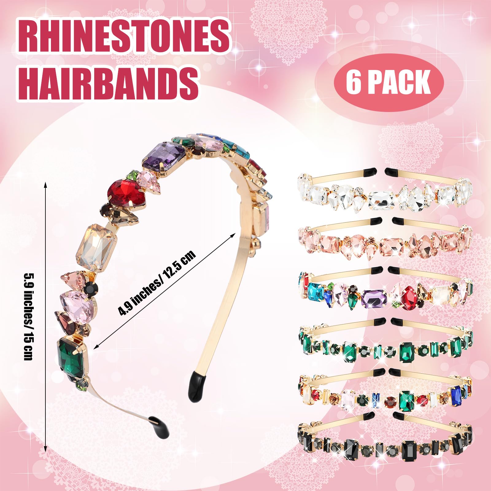 6 Rhinestone Headbands Elastic Crystal Thin Hair Accessories Amazon.com : Crowye 6 Styles Rhinestone Headbands for Women  main image 2
