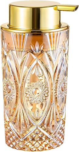 Dispensador de jabón de manos de espuma de vidrio dispensador de jabón espumoso para baño, dispensador de jabón transparente con bomba (Amber Sun