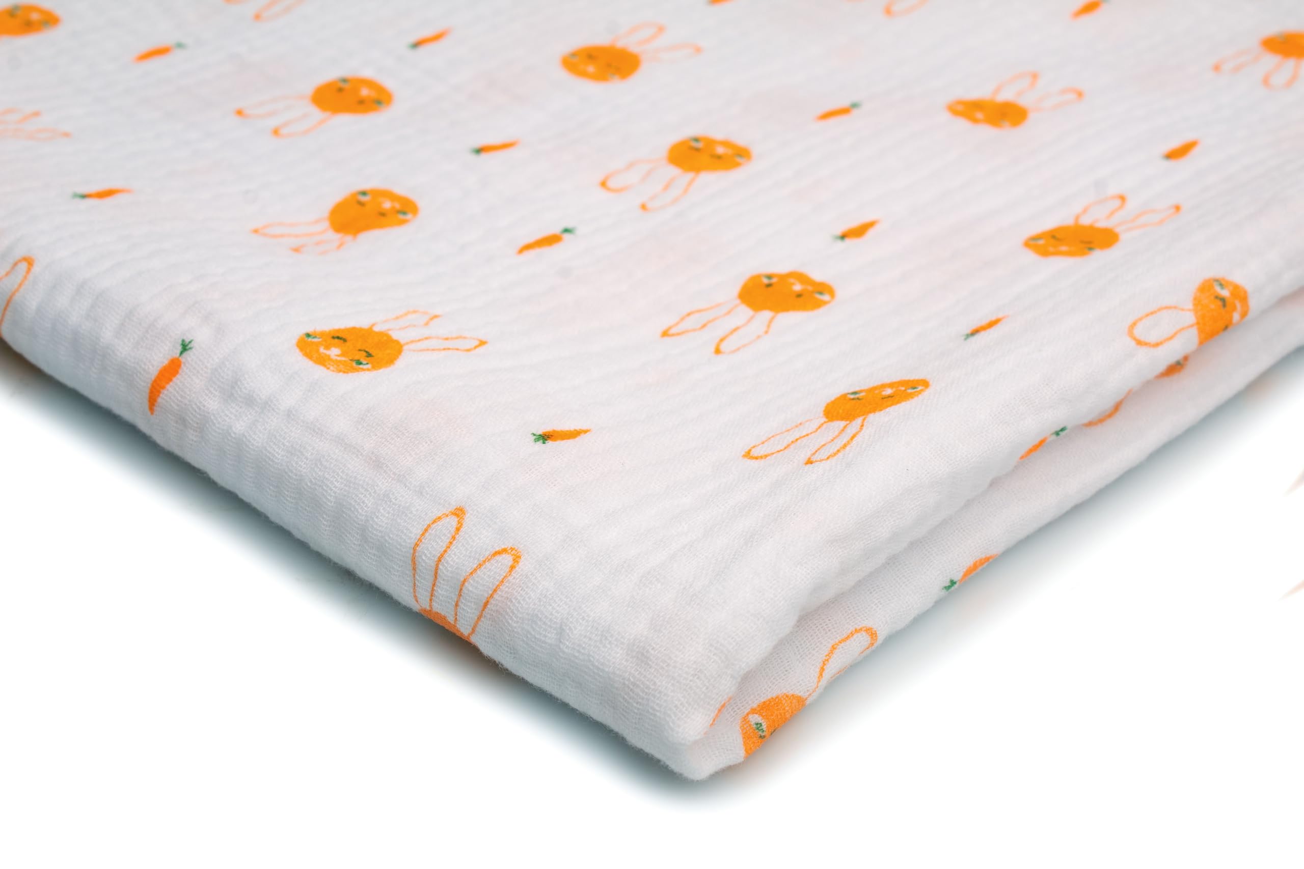 Printed Cotton Muslin, Double Gauze Fabric 50 x 130 cm (Bunnies with Carrots)