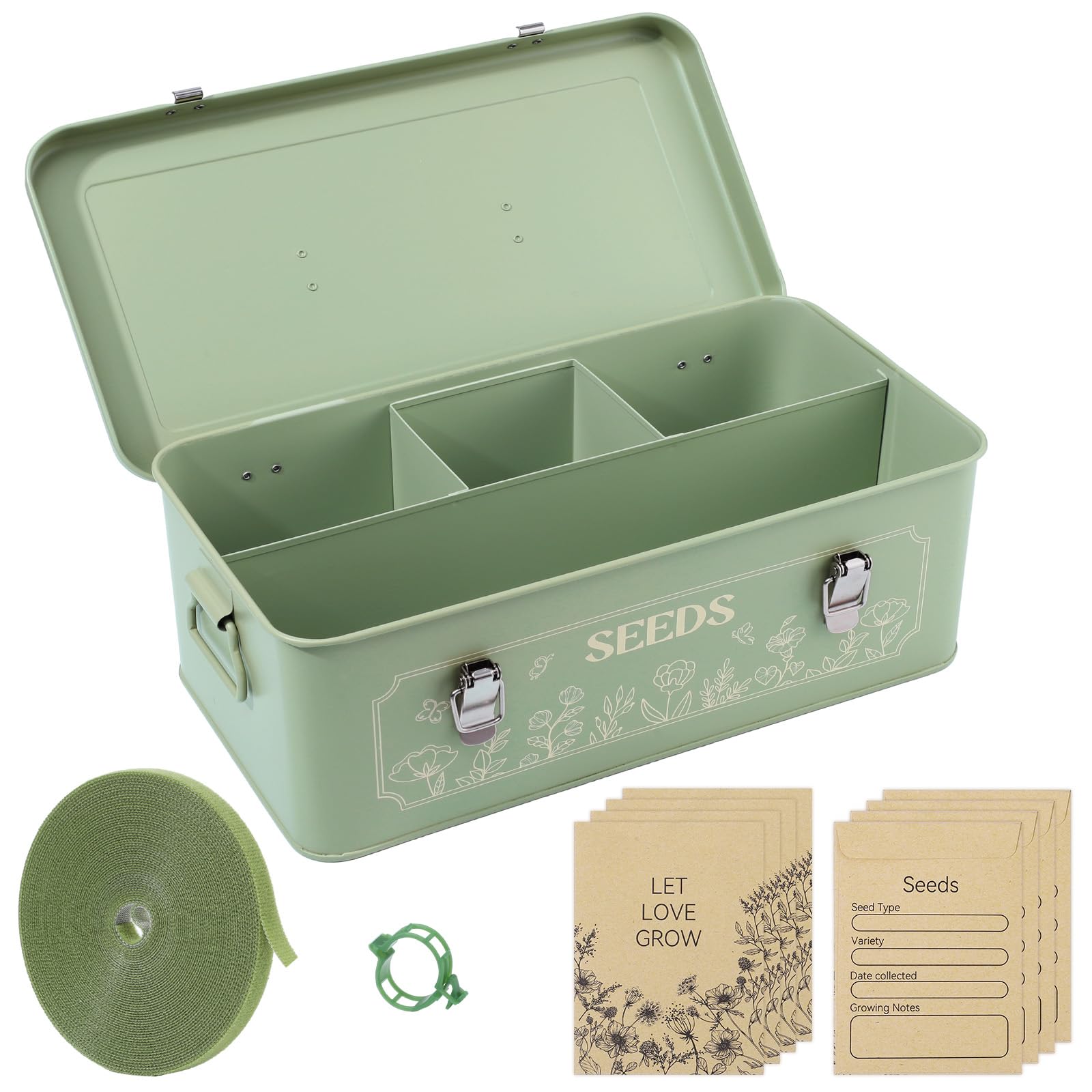 nuoshen Metall-Aufbewahrungsbox, Garten-Samenbox, 32,5 x 17,3 x 13,7 cm, Saatgutaufbewahrung, Gewächshauszubehör, für Gärtner, Schrebergarten, Geschenke