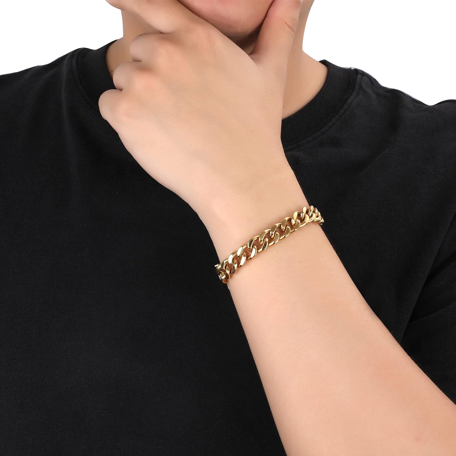 SanThree 9.5mm Solid Titanium Cuban Link Chain Bracelet for Men, Lightweight Skin-Friendly Hip Hop Bracelets for Birthday Graduation Friendship, 7"/7.5"/8",8.6"-9", Come with Gift Box