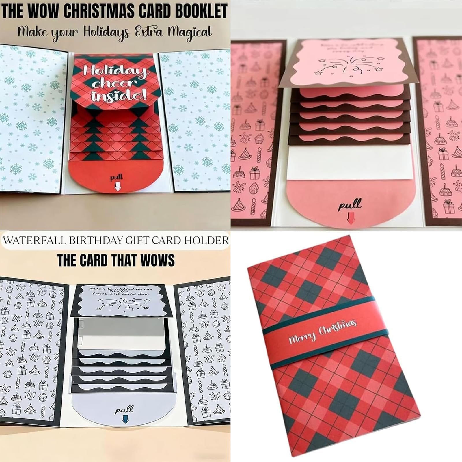 Handmade Waterfall Christmas Gift Card Booklet, Birthday Gift Card Holder Book, Pull-out Design Merry Xmas Gift Card Book, DIY Personalized Wow Card Holder, Keepsake Gift Idea For Holidays