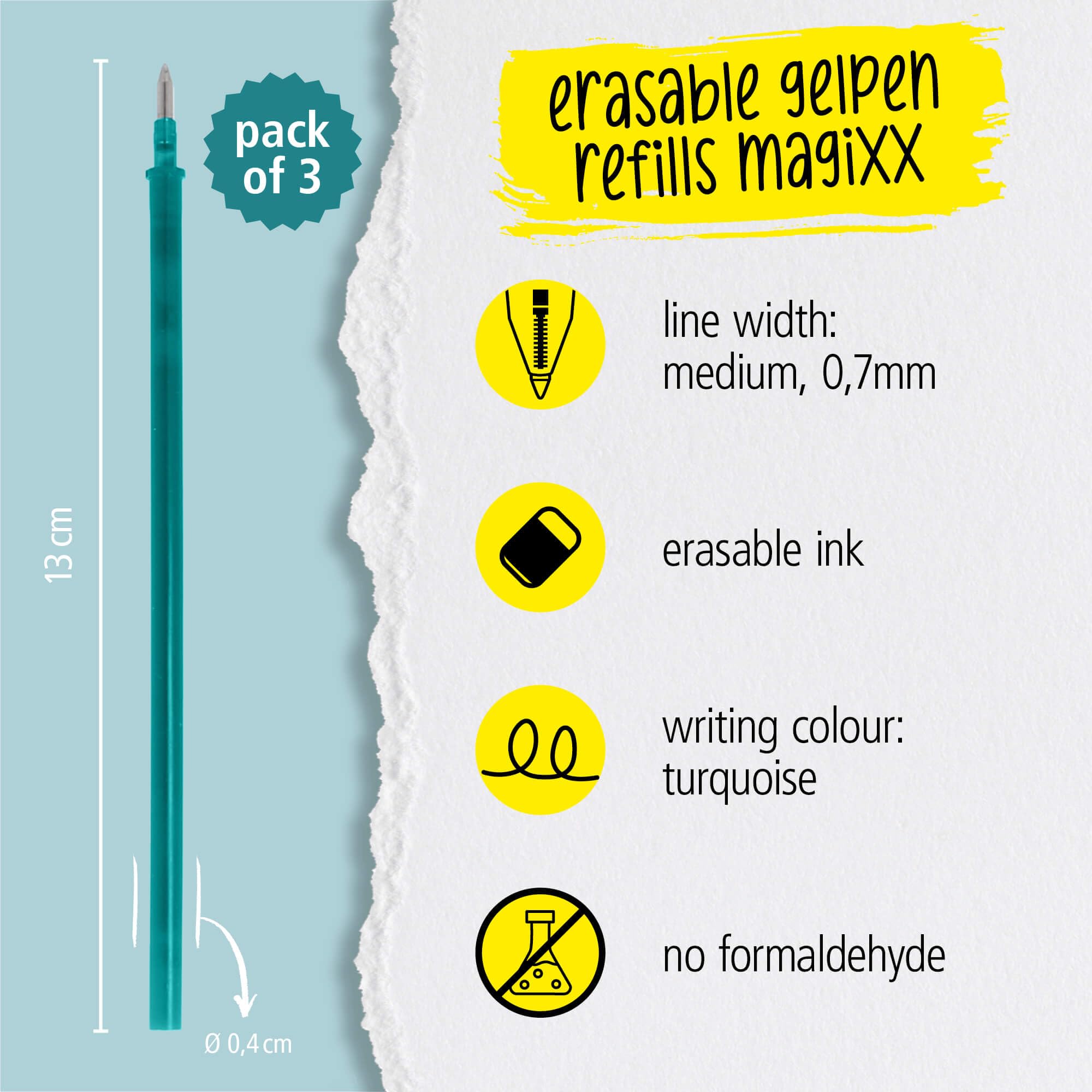 Online 3x Replacement Cartridges Compatible with Legami Gel Pens MagiXX L I Turquoise 0.7mm Line Width I Replacement Cartridge for Gel Pens I Refill Cartridges for Gel Rollers with Erasable Ink - Image 2
