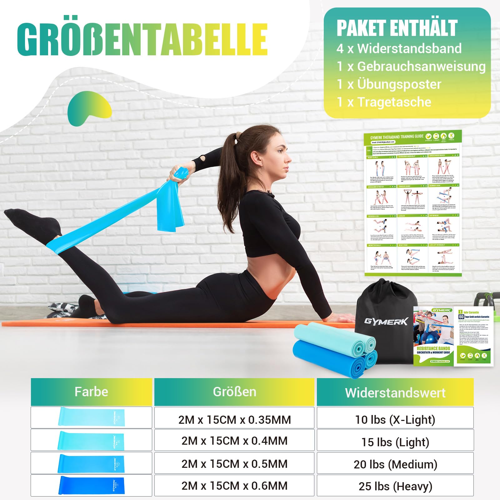 zenlete Fitnessbanden, set van 4, 2 m lang, weerstandsbanden, spieropbouw, yoga, pilates en fysiotherapie, originele fitnessband, gymnastiekband, extra lange trainingsband, meer bewegingsvrijheid