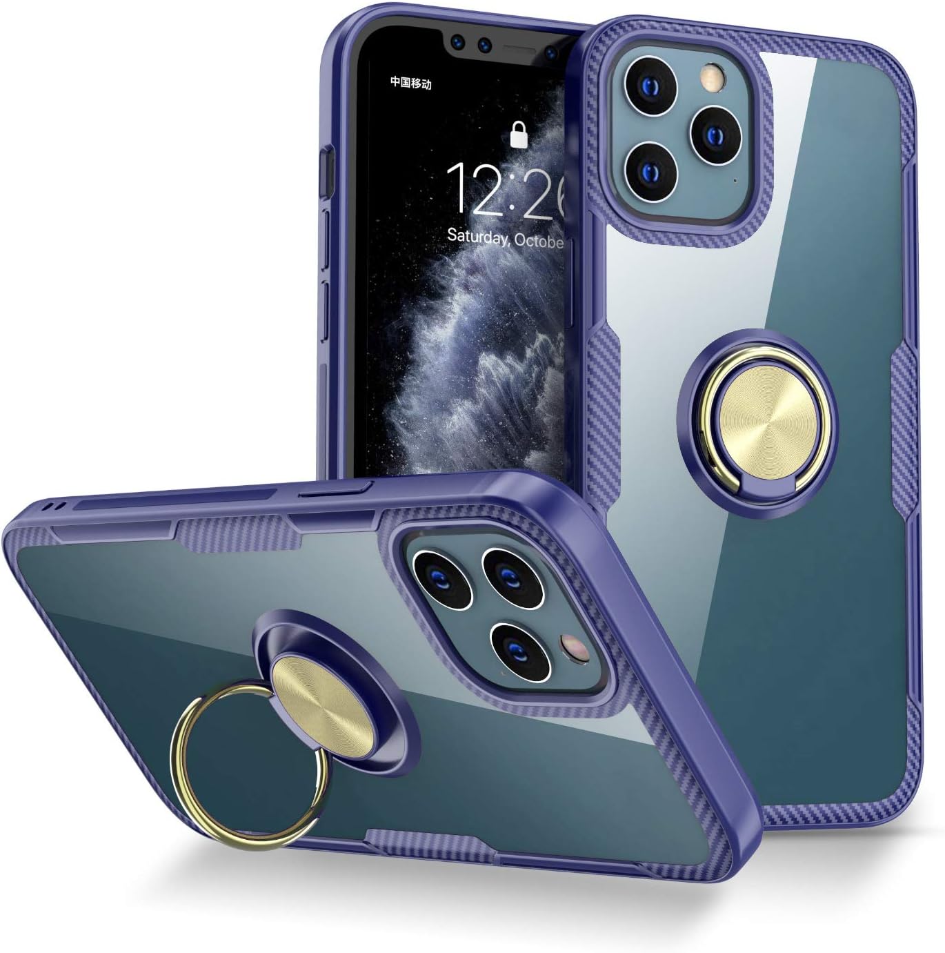 OJBK Carbon Fiber Clear Series Compatible with iPhone 12 Pro Max Case with Ring,Anti-Scratch Cover Case with 360 Degree Rotation Kickstand, Supports Magnetic Car Mount,6.7"