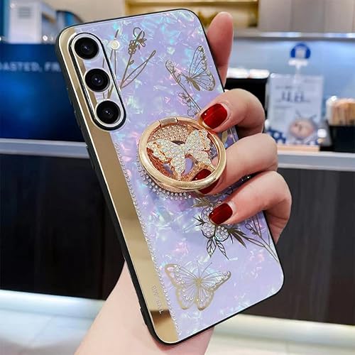 Miniatura 5 de Topwin Funda con función atril, bonita carcasa de mármol con diseño floral y soporte de anillo, elegante funda protectora a prueba de golpes para