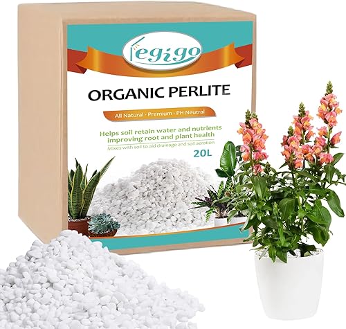 Legigo Perlita hortícola orgánica de 20 cuartos de galón para plantas de interior, mezcla de aditivos naturales para suelos hortícolas para mejorar
