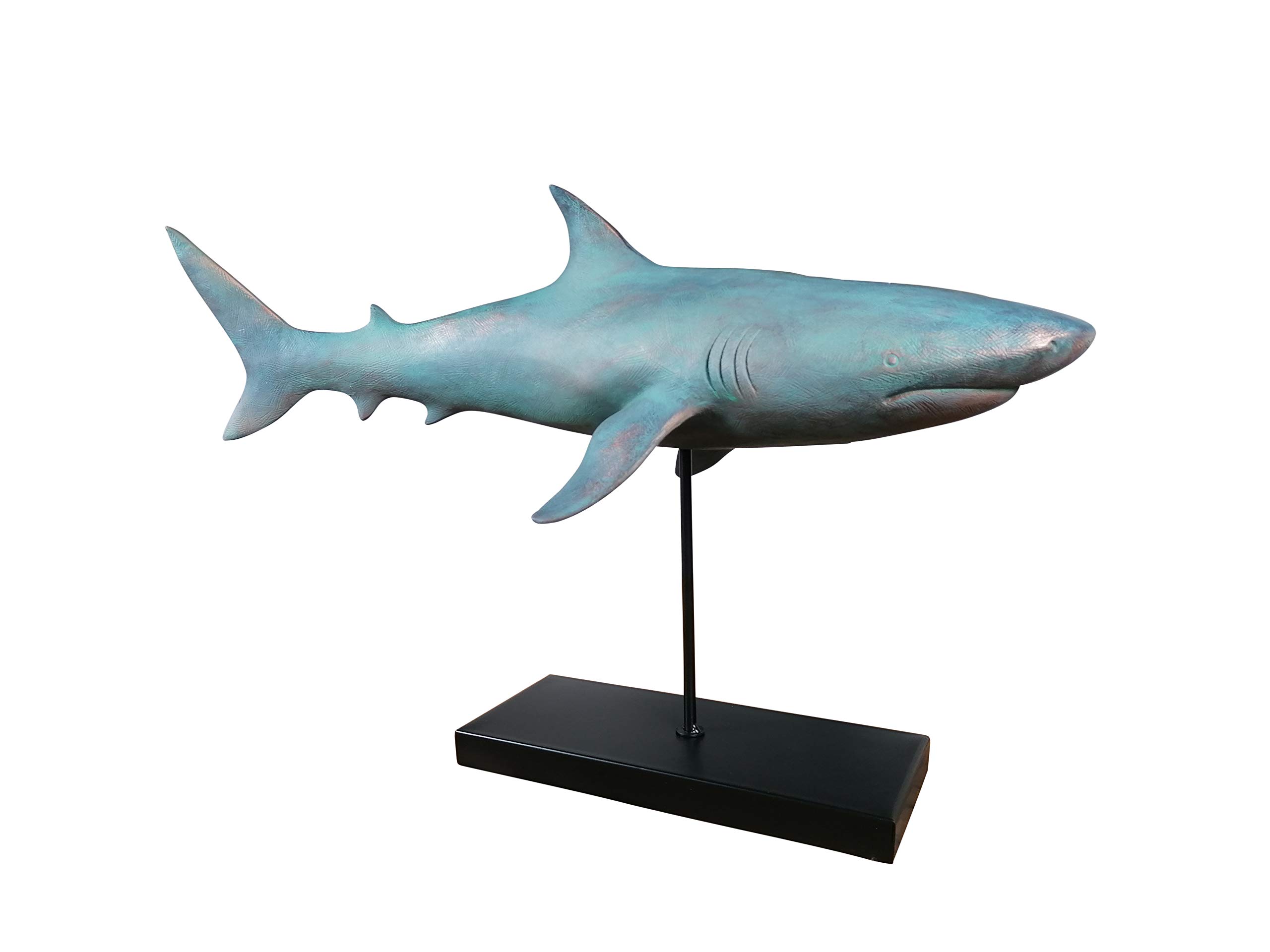 MichaelNoll Hai Haifisch Fisch Dekofigur Statue Skulptur Polyresin Modern - Maritime Deko für Wohnung in Holz-Optik Grün - Dekoration für Wohnzimmer, Schlafzimmer oder Badezimmer - XXL 59x24x38,5 cm